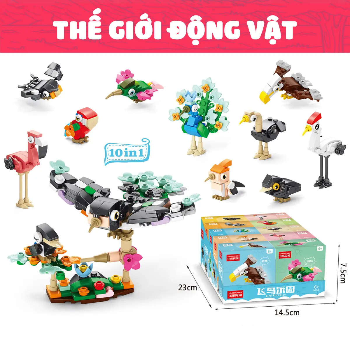 Đồ Chơi Lắp Ráp Thế Giới Động Vật Các Loài Chim 10 in 1 Mô Hình Tháo Lắp Ngẫn Nhiên Bộ Lắp Ráp Toy Xếp Hình
