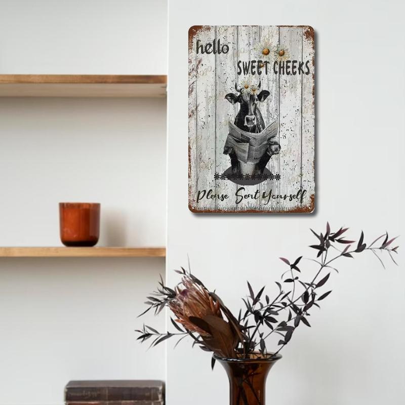 Cow Pattern Metal Plaque, 1 Count Retro Vintage Hanging Painting, Wall Art Poster for Home Garden Yard Decoration 3