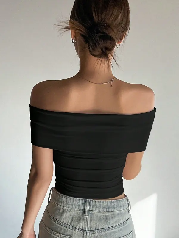 Áo trễ vai croptop JU.TOP chất thun ôm body áo croptop trễ vai D016 aoba lo 4