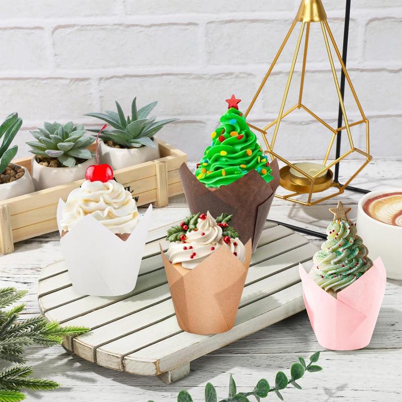 Tulip Shaped Cupcake Paper Cup, 100/200pcs Oil-proof Baking Mold, Baking Cup for Wedding & Party 4