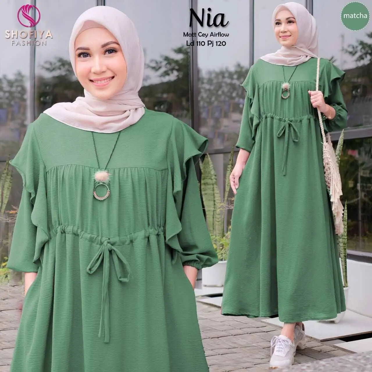 Crincle airflow Nia Midi dress  terbaru fashion LD 110cm PJ 120cm bisa COD muslim wanita crinkle  gamis  maxi Kancing Simple
