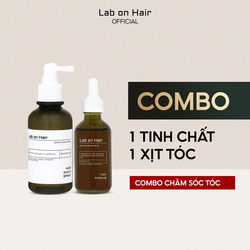 Combo xịt mọc tóc + tinh chất sâm gừng Lab on Hair giảm gẫy rụng tóc 160ml+60ml dưỡng tóc