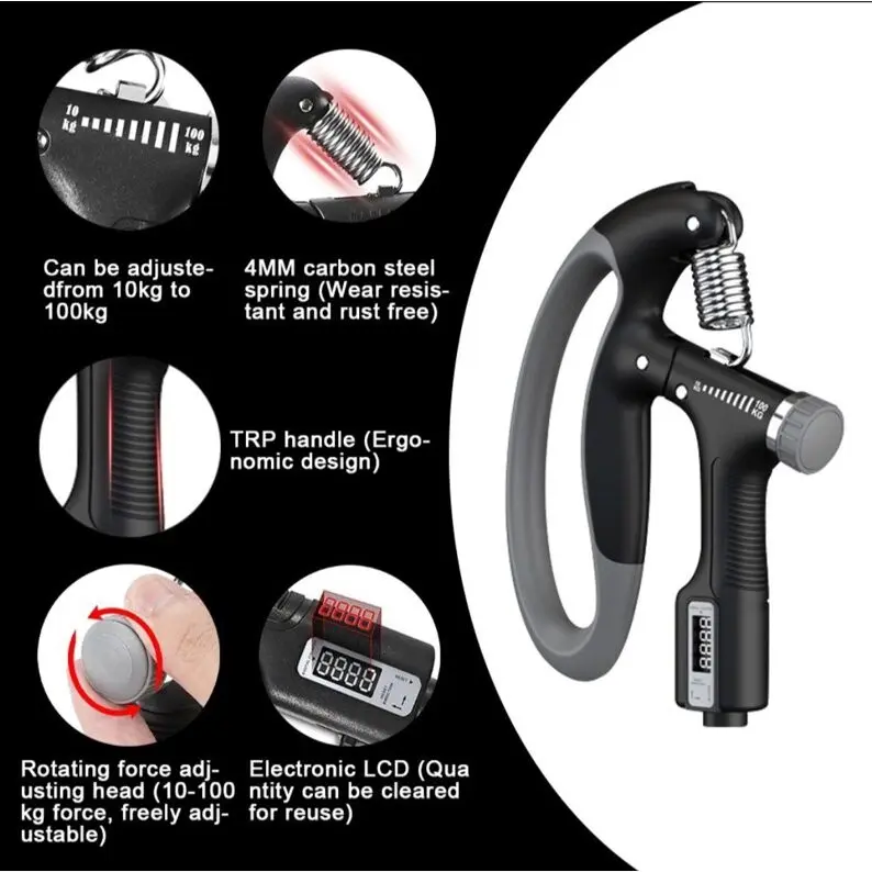 Dụng Cụ Kẹp Tay, DIDI, 10-100KG, Bộ Đếm Điện Tử, Dụng Cụ Kẹp Lò Xo Cầm Tay Có Thể Điều Chỉnh Dụng Cụ Tập Cẳng Tay Cổ Tay Ngón Tay, 4 Số Đếm, Đóng Gói Trong Hộp Màu 6