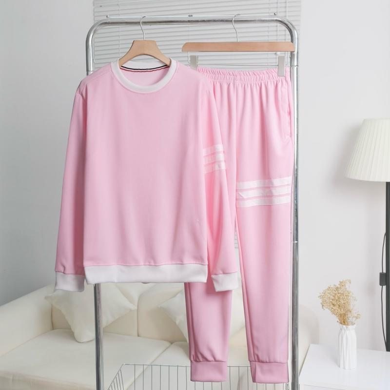 Set Bộ Thom Thu Đông Thêu Sọc Phối Màu Siêu Cute Nam Nữ Áo - Menswear bodo nam both ethao 3 Dệt Nhung Kem