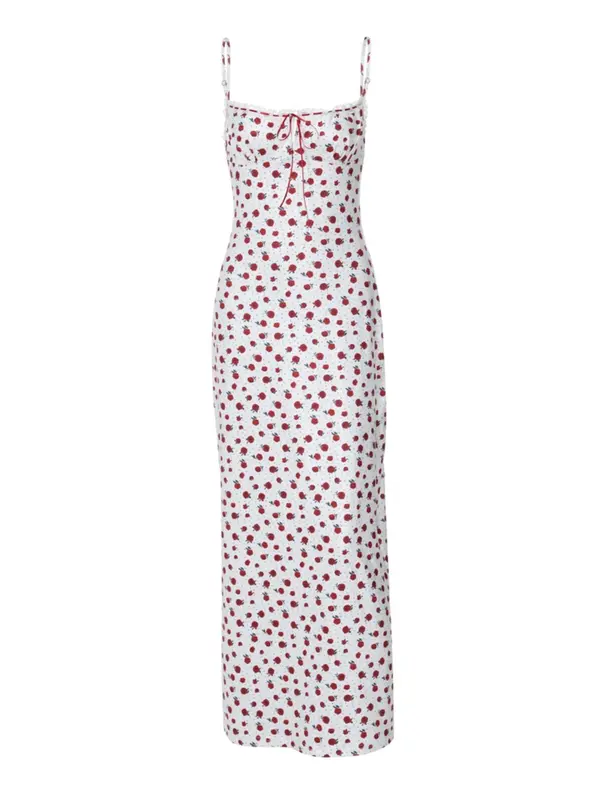 Women's Ditsy Floral Print Contrast Lace Tie Front Bodycon Cami Dress, Boho Spaghetti Strap Backless Long Dress for Summer Beach Holiday Party Club, Summer Dresses 2024, Summer Outfits 2024, Ladies Summer Clothes 3