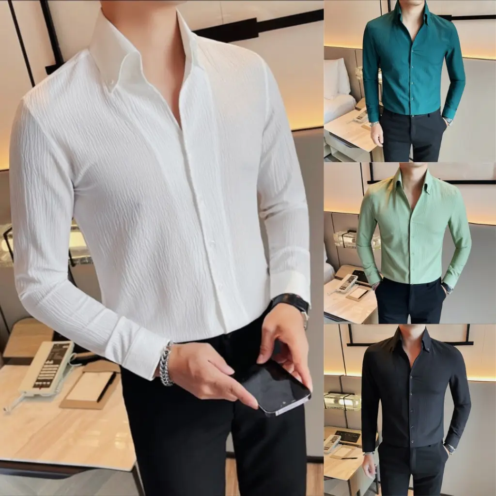Áo sơ mi nam màu Trắng dài tay cao cấp Mã A09 kiểu dáng ôm body công sở chất vải lụa hàn - Cổ chữ V thời trang thịnh hành