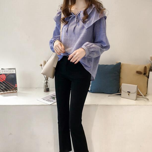 Product Introduction of Korean style Women Blouse baju wanita casual Long Sleeve Stripe shirt Tops Lady Clothing 18