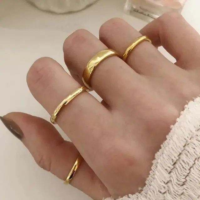 Nhẫn Thép Titan Phong Cách Hàn Quốc Đơn Giản, Mạ Vàng 18K, Nhẫn Cặp Đôi, Dành Cho Nam Và Nữ 1