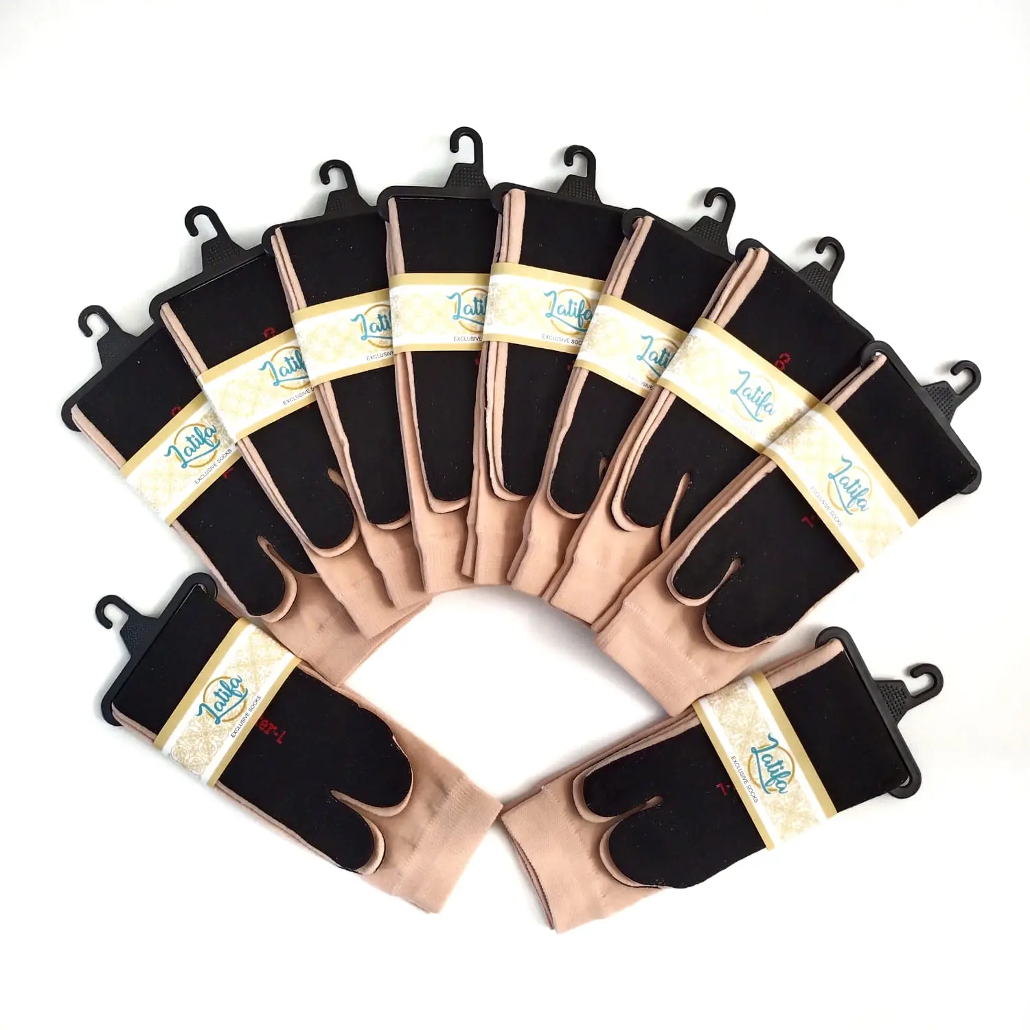12 PASANG Kaos kaki Jempol Polos Krem Telapak Hitam Size L 40cm Panjang Sebetis Bahan Nilon Spandek Dewasa Muslim Wanita