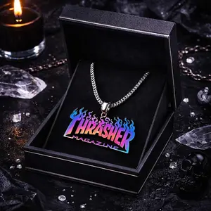 Kalung Liontin Thrasher Magazine Gradasi Warna Rainbow Keren Untuk Pria Wanita Gaya Retro KL-2116