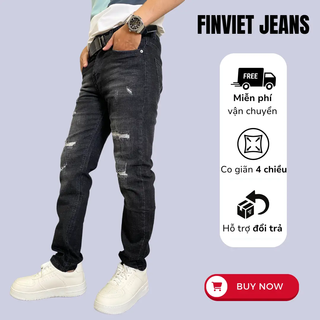 F.110 QUẦN JEAN NAM ĐEN RÁCH PHONG CÁCH NĂNG ĐỘNG THỜI TRANG FINVIET JEAN