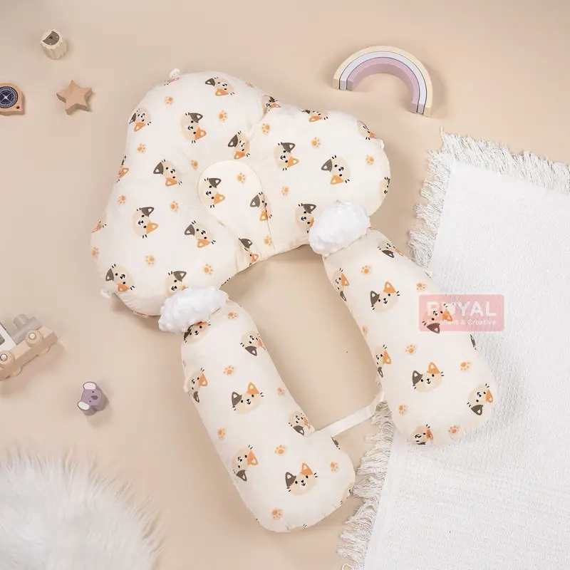 Gối Chữ U  Roayl - Gối Cao Cấp Chất Vải Muslin Mặt Dưới Lớp Lưới Thông Thoáng Mềm Mại Thiết Kế Dây  Điều Chỉnh An Toàn Chống Giật Mình Cho Bé 4