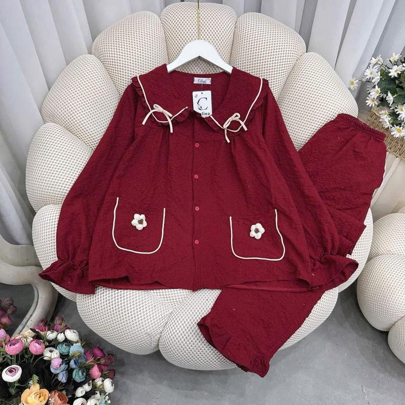 Product Introduction of Bộ mặc nhà chất đũi trơn Hoa nơ tiểu thư free size 40-60kg 9