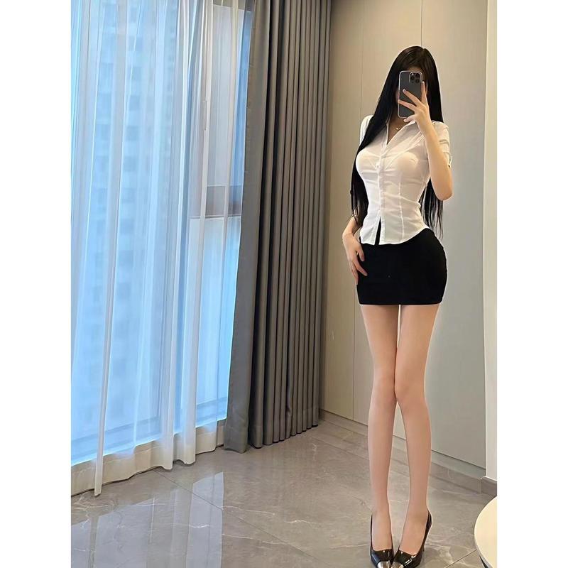 Áo Sơ Mi Ôm Sát Thiết Kế, Bó Eo, Màu Trắng, Áo Sơ Mi Công Sở Gợi Cảm, Thích Hợp Cho Quần Áo Đi Làm, Thanh Lịch, ngắn Tay, Bộ Đồ Hai Mảnh Nữ Top 2