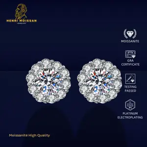 OS5-ME07 Anting Wanita Moissanite 1 Carat Henri Moissan Permata 5 Layer Platinum Garansi 1 Tahun Berkualitas Tinggi High Quality Anti Luntur Karat Berubah Warna Aksesoris Perhiasan Anting Nikah Permata VVS1 Elegan Free Box