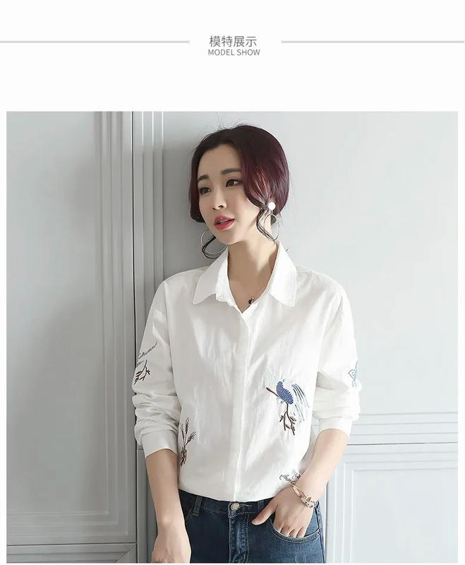 Product Introduction of Áo Sơ Mi Trắng Cho Nữ, Áo Sơ Mi Cotton Dài Tay, Thời Trang Mùa Hè, Thêu Hoa 17