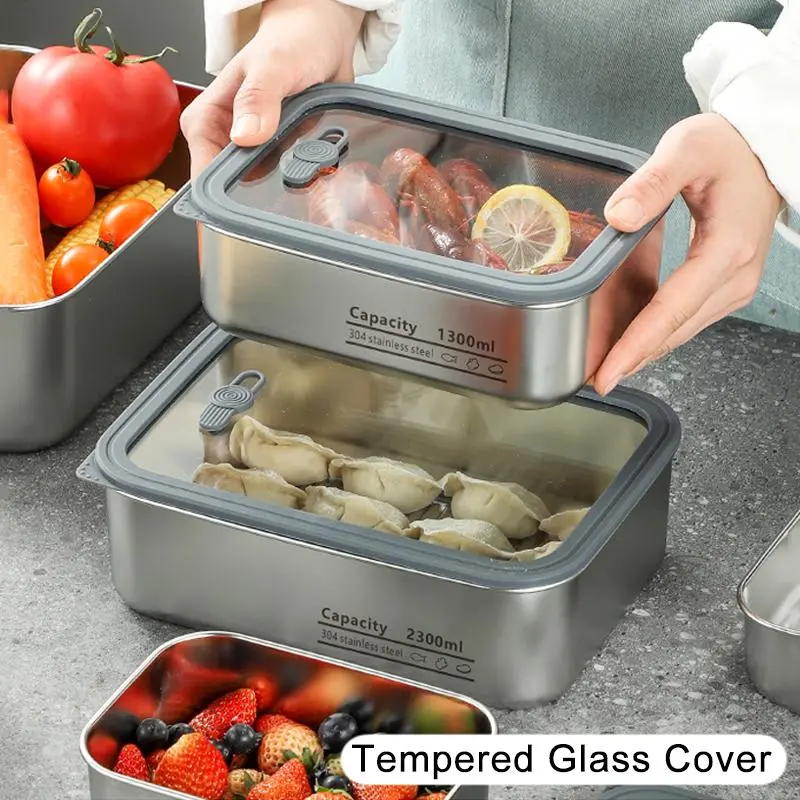 Modern Stainless Steel Food Storage Box, 1/3 Counts Food Storage Container with Lid, Food Preservation Box for Home Kitchen Picnic Office Outdoor