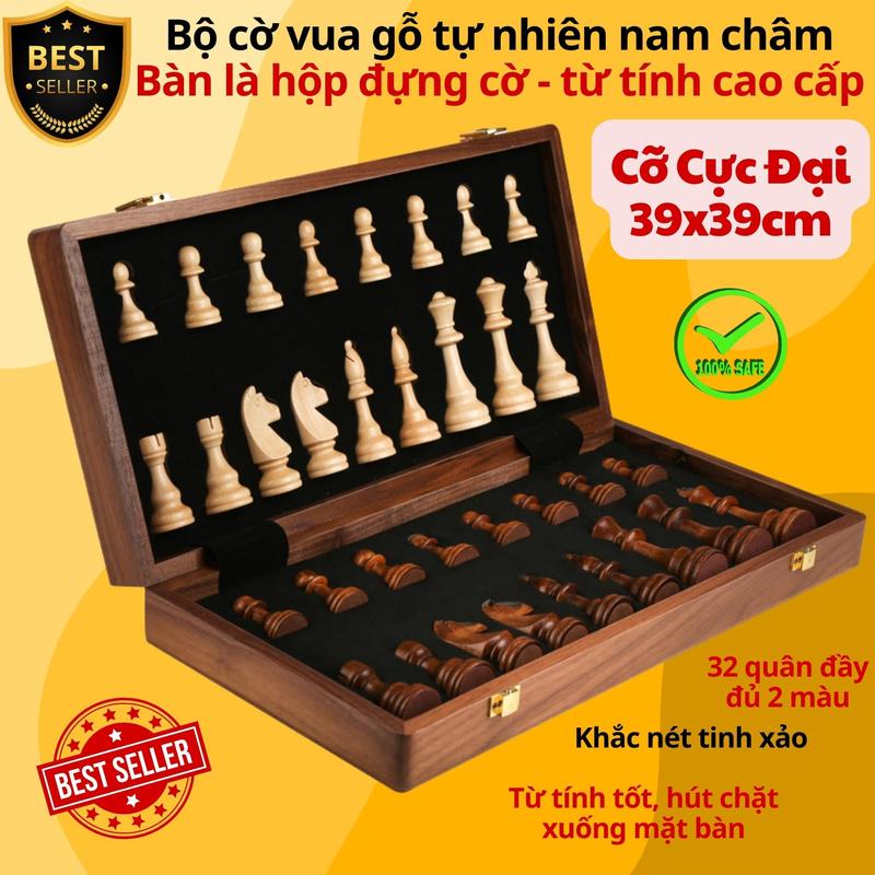 Bộ cờ vua nam châm bằng gỗ thông tự nhiên cỡ lớn 34cm - 39cm có bàn cờ vua từ tính chính hãng D Danido