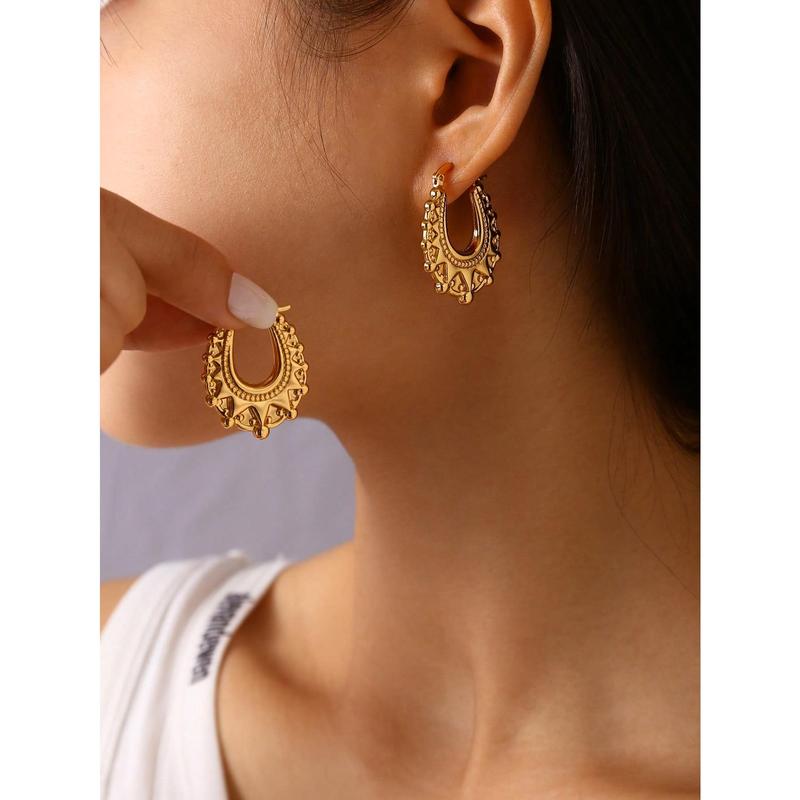 1 Pair 18k Gold Plated Stainless Steel Vintage Crown Horseshoe Earrings Fashion Simple Non Fading Women's Earrings Can Be Given As A Gift To Friends, Colleagues And Mothers 0