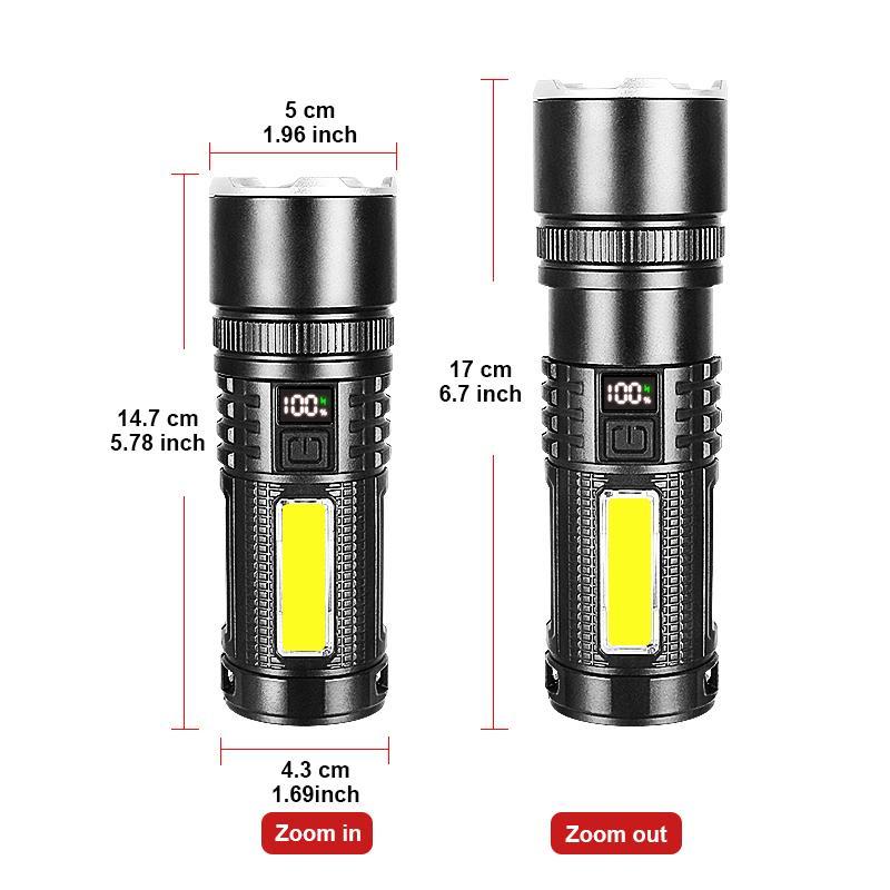 High Power Flashlight, 1 Count Rechargeable Zoom Flashlight, Portable Torch Light with Side Lights for Fishing Patrol Camping Emergency Lighting 1