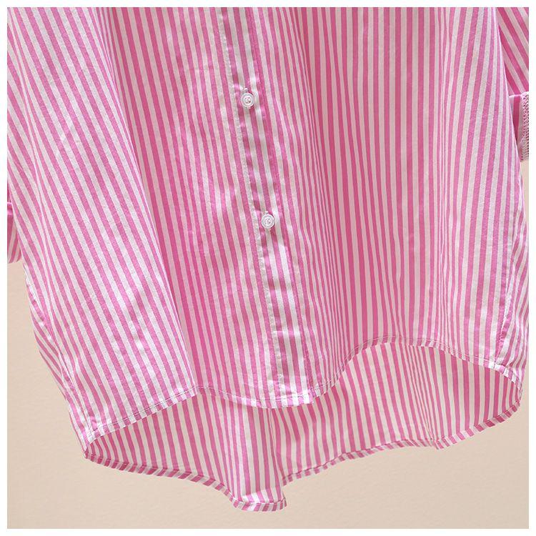 Product Introduction of [Frsud] pure cotton striped printed shirt, women's loose, long sleeve, simple casual style, half-length cardigan shirt, suitable for women, new in 2024 XL [211rx royal blue] blouse & shirt 27