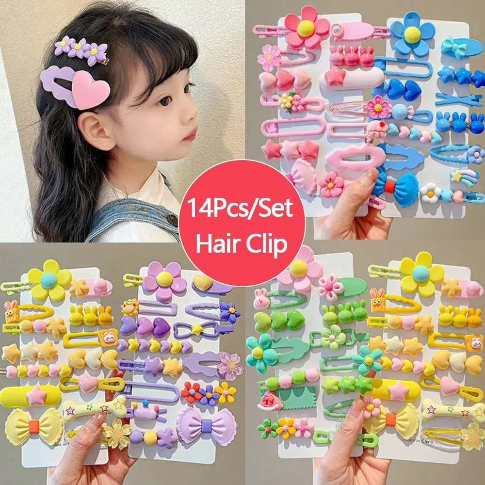 14Pcs/Set Fashion Cute Hair Clip Rabbit Lovely Heart Shaped Barrettes Bows Hair Accessories for Children