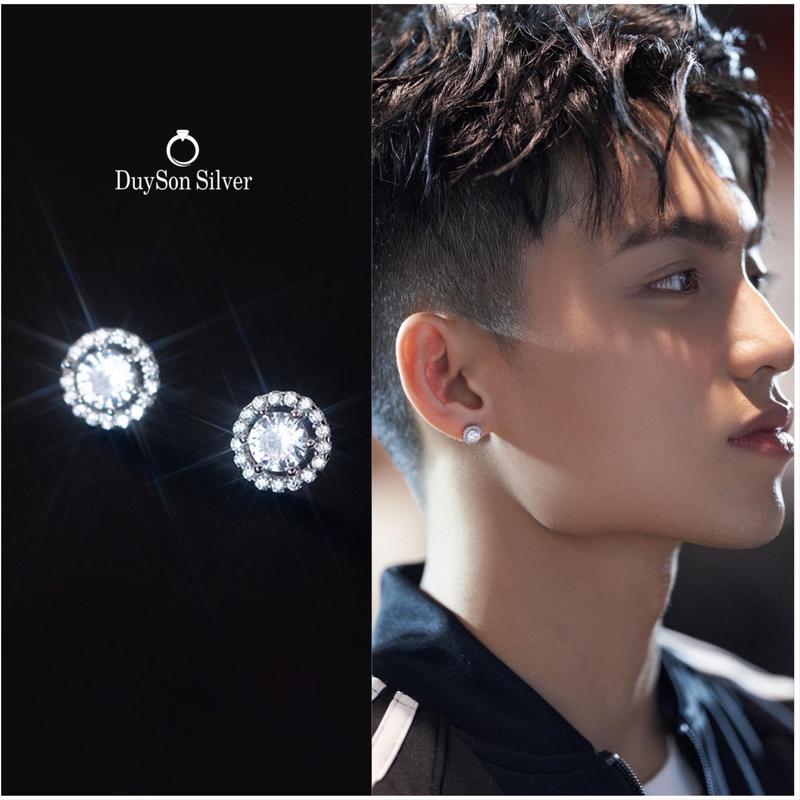 Khuyên tai bạc Ý 925 nam nữ nụ đá tròn DUYSON SILVER, bông tai bạc 925 mạ vàng trắng cao cấp (Giá bán/1 đôi) [KNXK29]