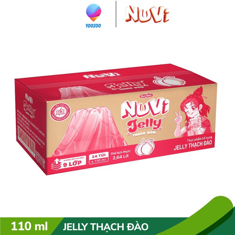 Thùng 24 Túi 110mL Sữa Nuvi Jelly Thạch Đào/ Nho/ Lúa mạch/ Sữa tươi trái cây vị Cam, Nho, Cacao, Dâu - NUTIFOOD - YOOSOO MALL Snack Ăn Vặt
