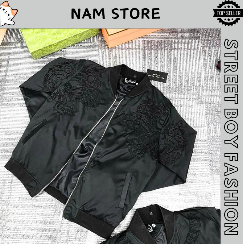 Áo khoác bomber gió nam Philip thêu hình hổ vằn hai bên ngực phối tag logo sắt sau lưng - Mẫu mới - Menswear, Jacket