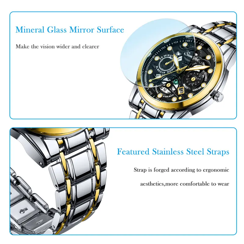 Sunlifex Jam Tangan Pria Original Display Kuarsa Anti Air Tali Stainless Steel Santai Mode Jam Tangan Cowok SL9001 5