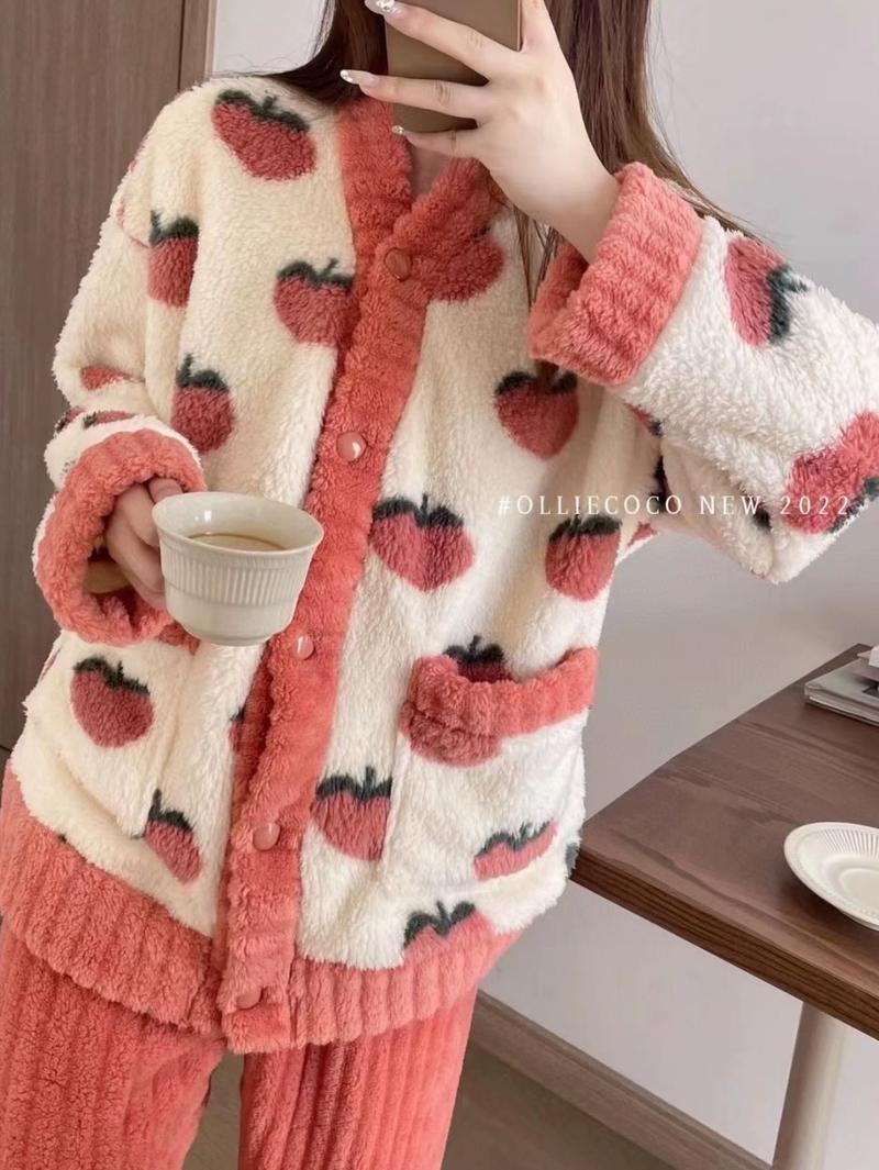 Product Introduction of [FREESIZE][HÀNG QC] SET Đồ bộ nữ lông cừu, Đồ bộ nữ ủ kem đào cam đào hồng Ann nhiênn shop ấm áp 2