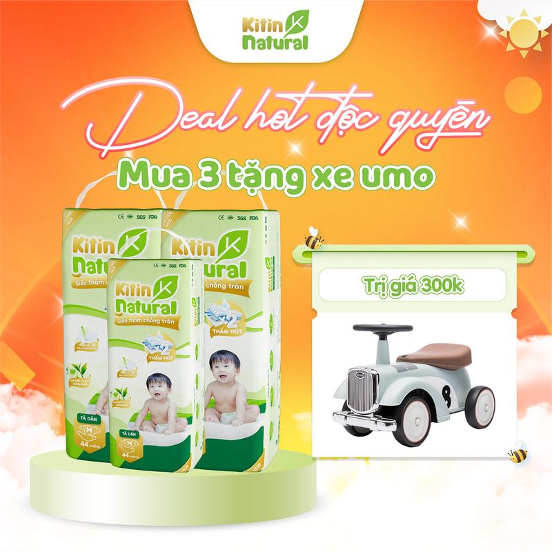 [NEW - TẶNG XE CHÒI CHÂN UMO 500K] Khi mua Combo 3 bịch Kitin Natural mỏng thoáng, chống hăm cho bé Bỉm cho bé