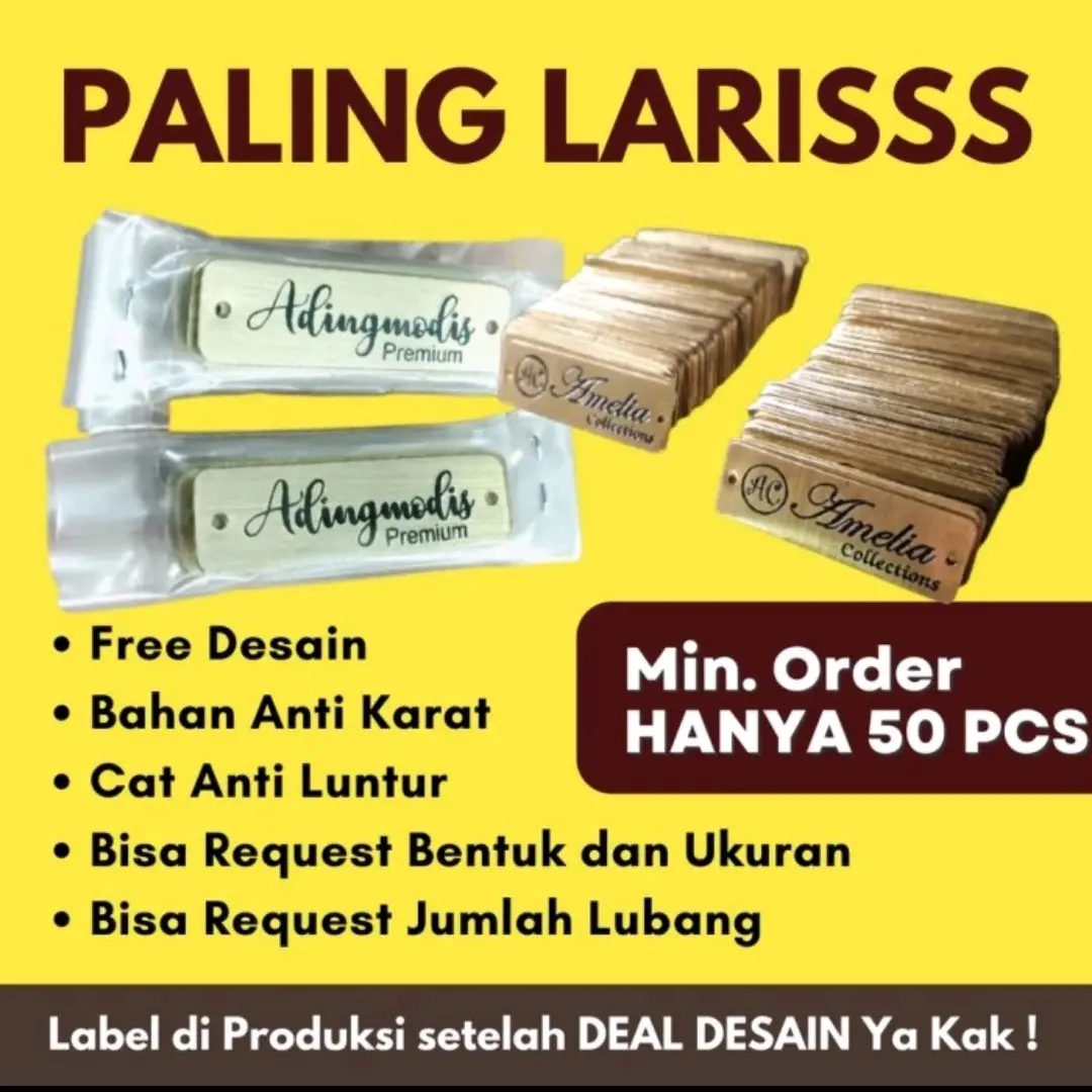 label plat hijab besi bahan kuningan atau stenlis