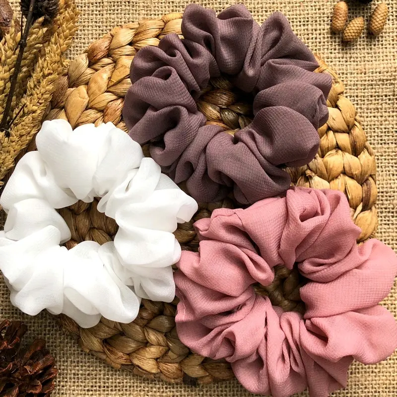 30pcs Souvenir Scrunchie Bahan Polycatton/Scrunchie Hijab/Paket ikat Rambut/Souvenir Pernikahan murah Karet korea cepol rambut Cepolan tile 2