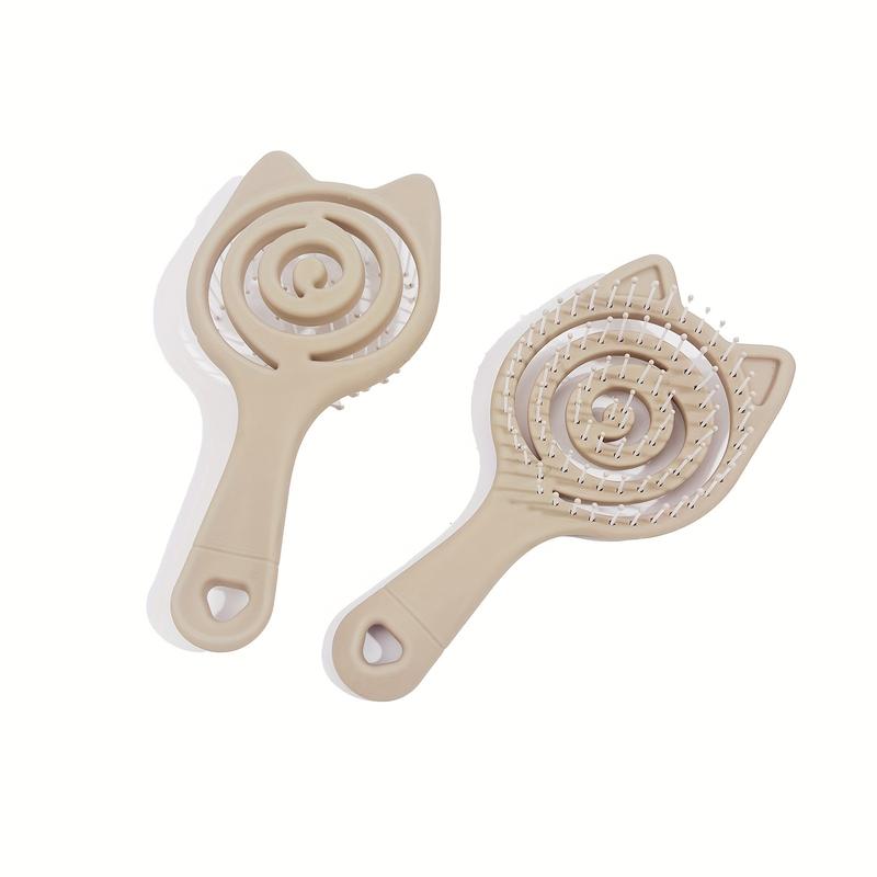 Product Introduction of 1pc Mini Cat-Shaped Detangling Hair Brush, Portable Travel Scalp Massager, Nylon Bristles, ABS Handle, Wet/Dry Use, Hollow Out Styling Comb 2