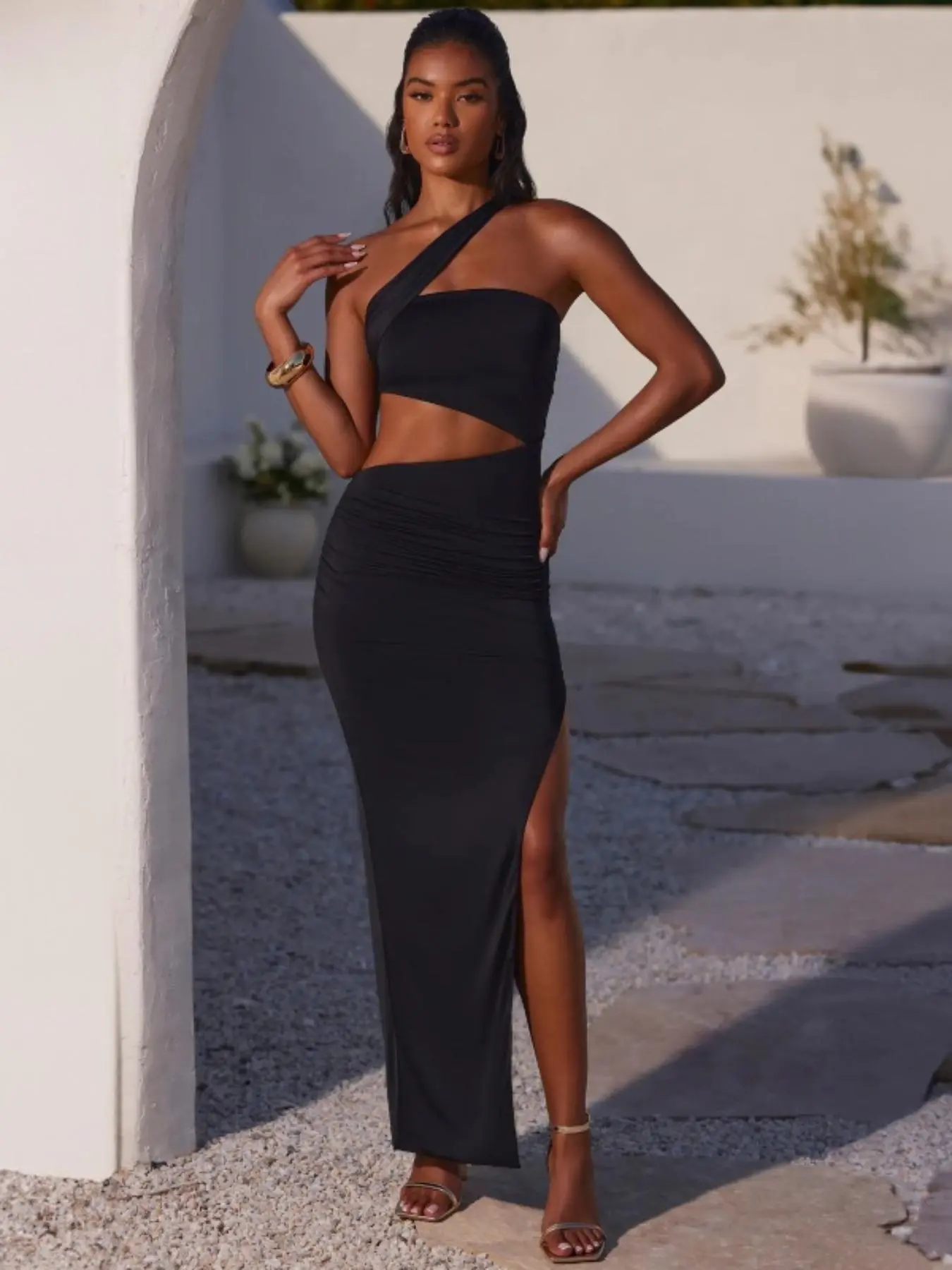 Women's Solid Color Dress, Fashion Casual Asymmetrical Neck Dress for Daily Outdoor Wear, Ladies Dress for Summer