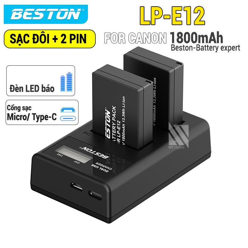 Bộ 2 Pin LP-E12 + Sạc Đôi LP-E12 Beston Cho Canon EOS M10 EOS M6 EOS M50 EOS M100 EOS M200 EOS 100D 200D 250D Phụ Kiện Camera
