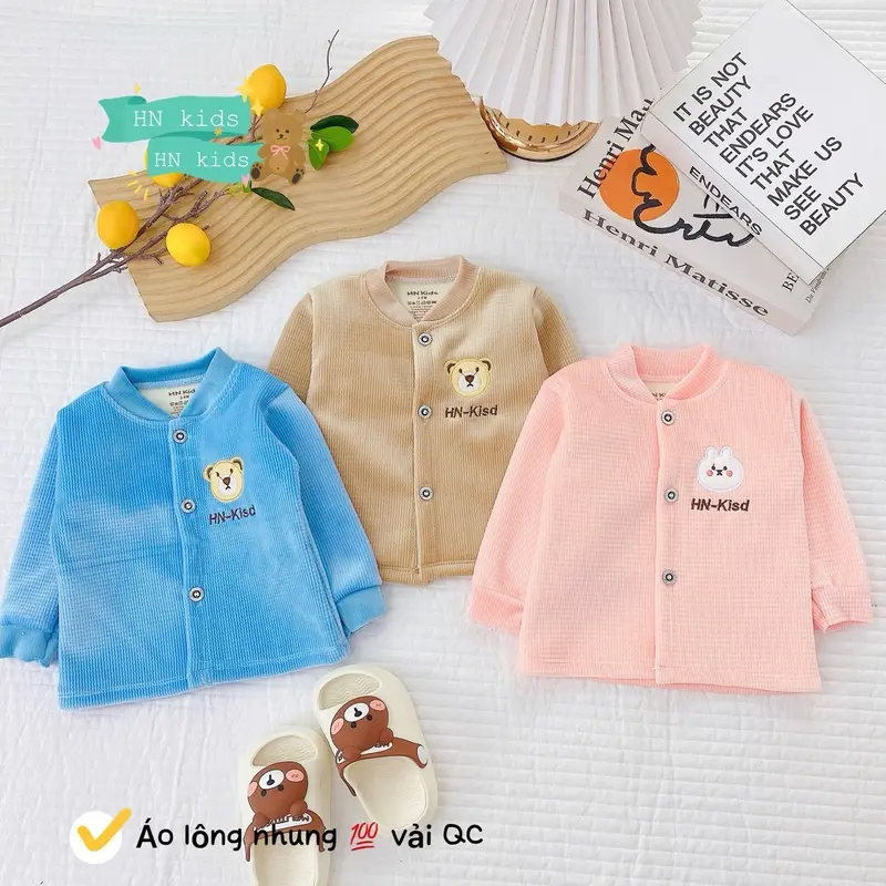 Áo Khoác Nỉ Nhung Cổ Tàu Dày Dặn Lót Lông Ấm Mềm Mịn HN Cho Bé Trai Bé Gái 3Kg~ 14Kg Mặc Mùa Đông - Voi, Len 3