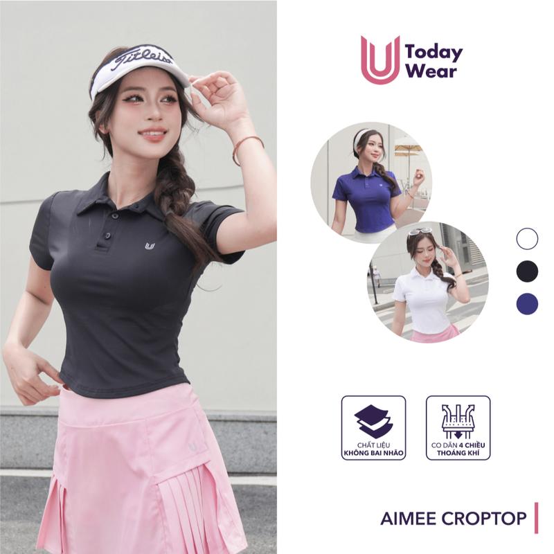 Aimee Croptop - Áo thể thao croptop cổ polo nữ Today U Wear mặc tập gym, Tập Yoga, chất liệu thoáng mát, thấm hút mồ hôi