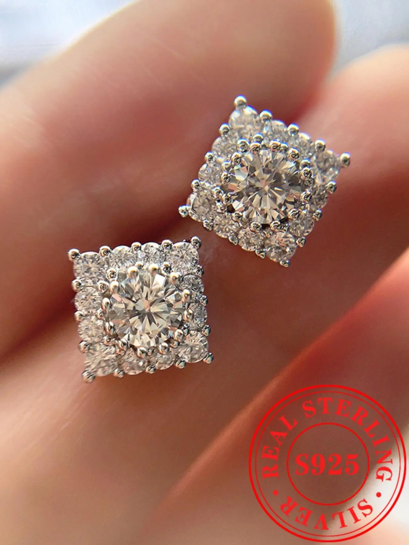 925 Sterling Silver Square Shaped Rhinestone Decorated Earrings, Fashionable Jewelry for Women, Trendy All-match & Exquisite Jewelry for Birthday Gift