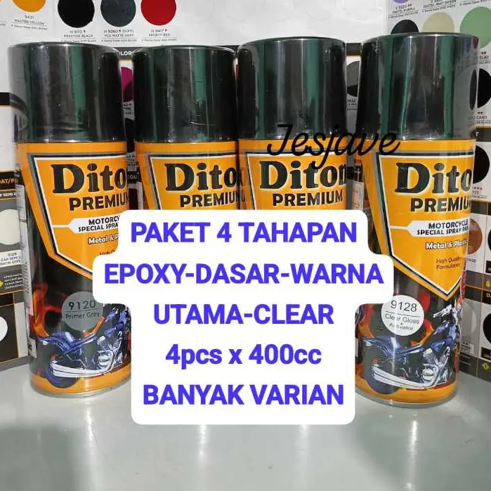 DITON PREMIUM Paket Lengkap 4 Tahapan ( Paketan isi 4 Kaleng 400ml : Epoxy-Dasar-WarnaUtama-Clear ) 4 pcs x 400cc