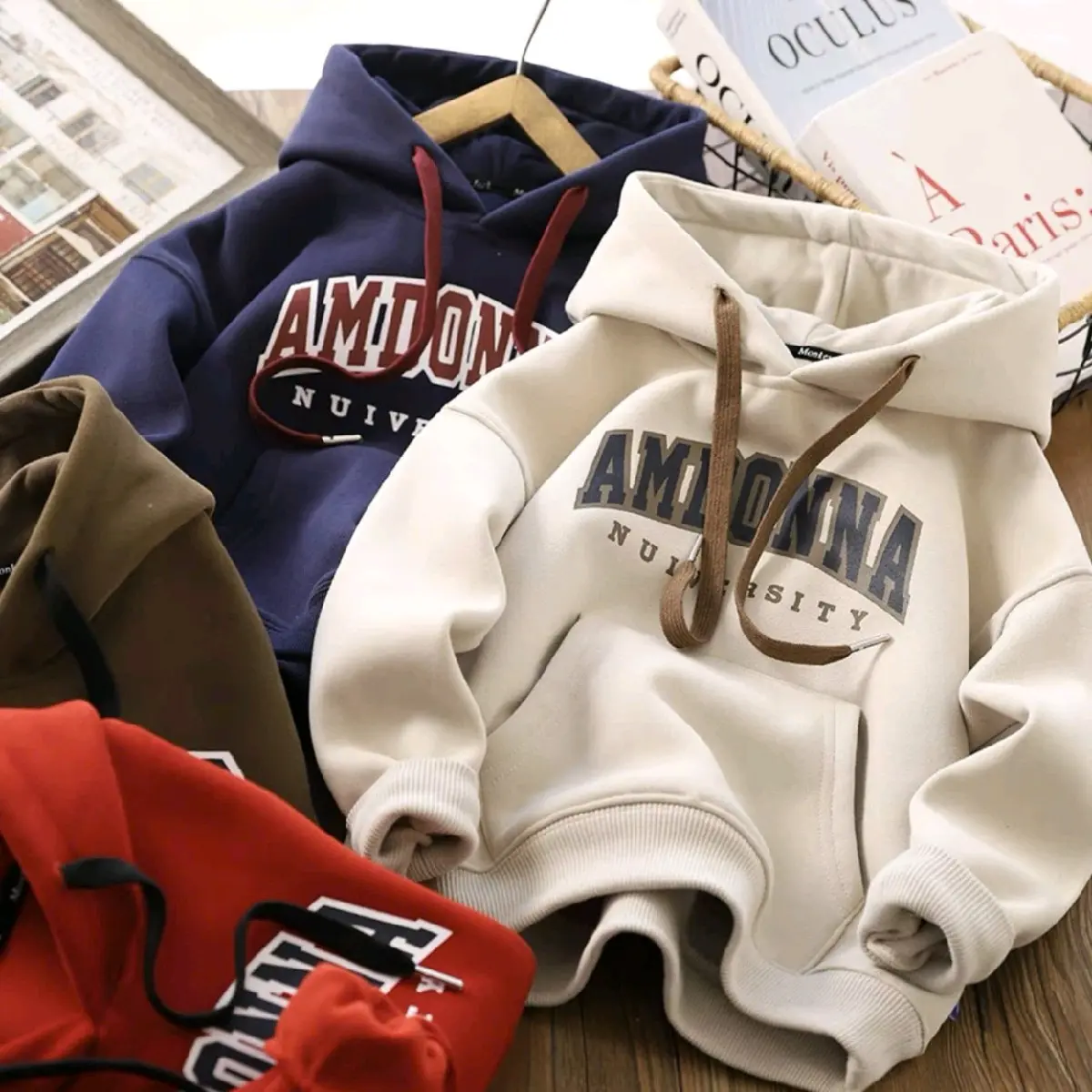 áo hoodie thu đông nỉ có mũ cho bé trai bé gái 9-44kg