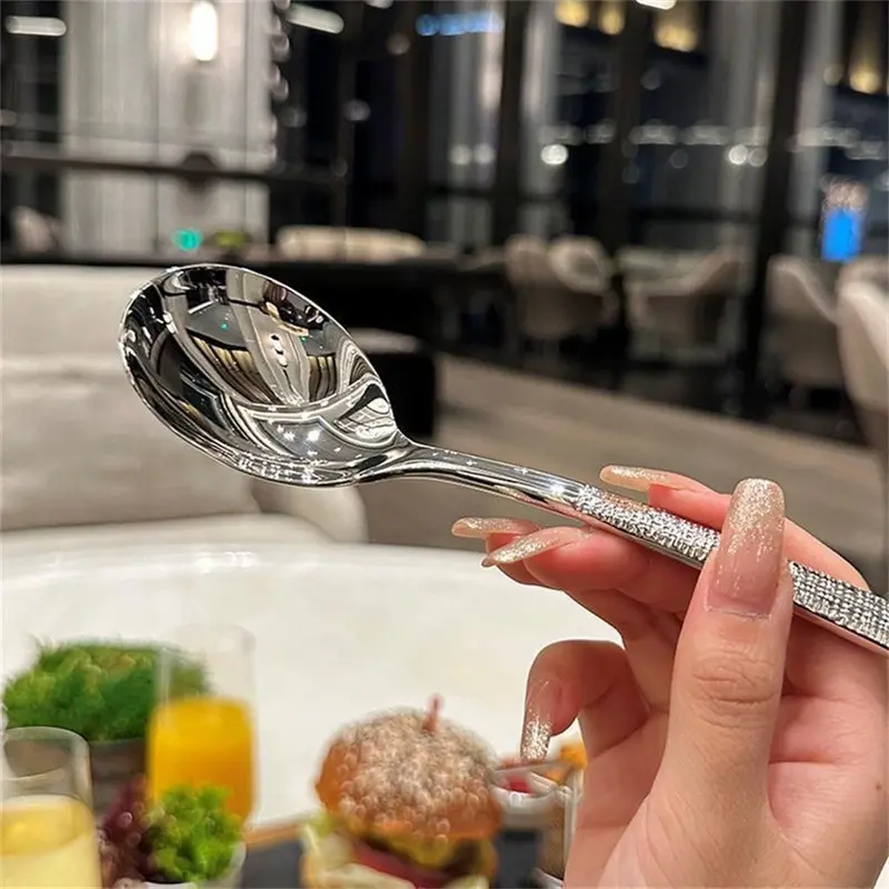 Thìa muỗng inox ăn súp màu bạc thiết kế tay cầm dài kiểu dáng hàn quốc 19.8cm 3