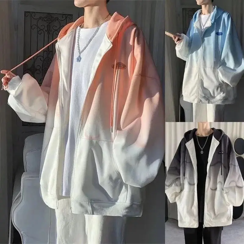 Áo Khoác Gradient Dành Cho Nam Và Nữ, Hàng Mới Về 2022, Thích Hợp Cho Mùa Xuân Và Mùa Thu, Mỏng, Phong Cách Hàn Quốc, Ins Hợp Xu hướng, Dáng Rộng Vừa Vặn, Áo Cardigan, Có Mũ Trùm Đầu, Thích Hợp Cho Các Cặp Đôi, Áo Len