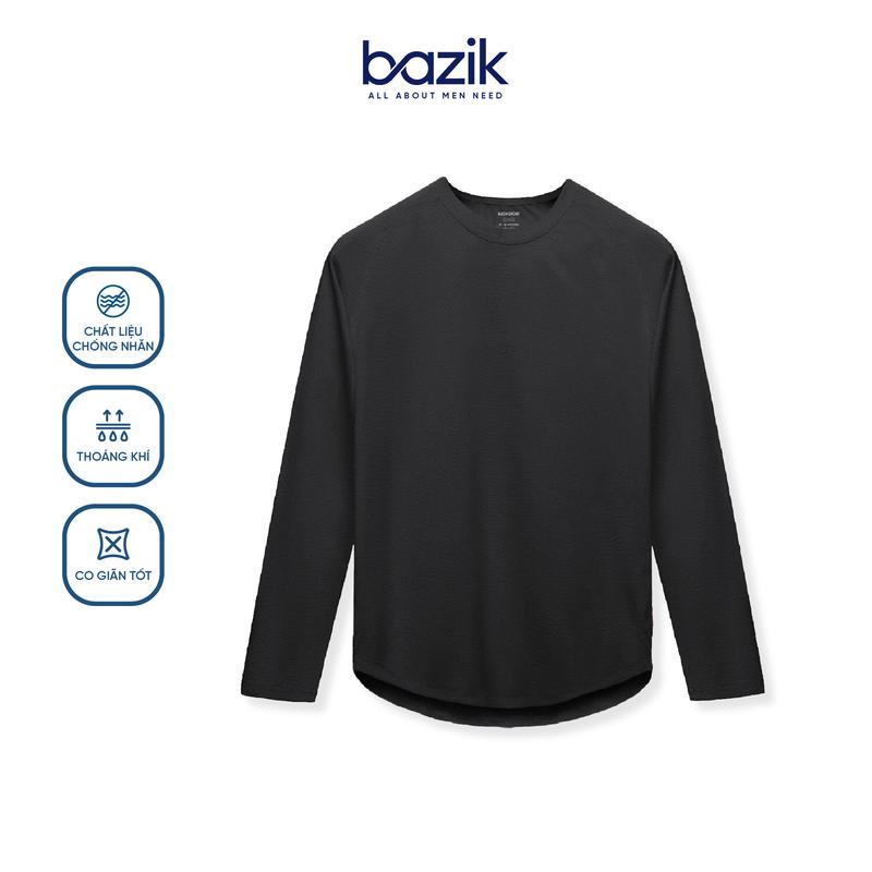 Áo Thun Dài Tay Nam BAZIK Relax Fit co giãn 4 chiều, vận động thoải mái, giữ nhiệt tốt Menswear Top Đen 4