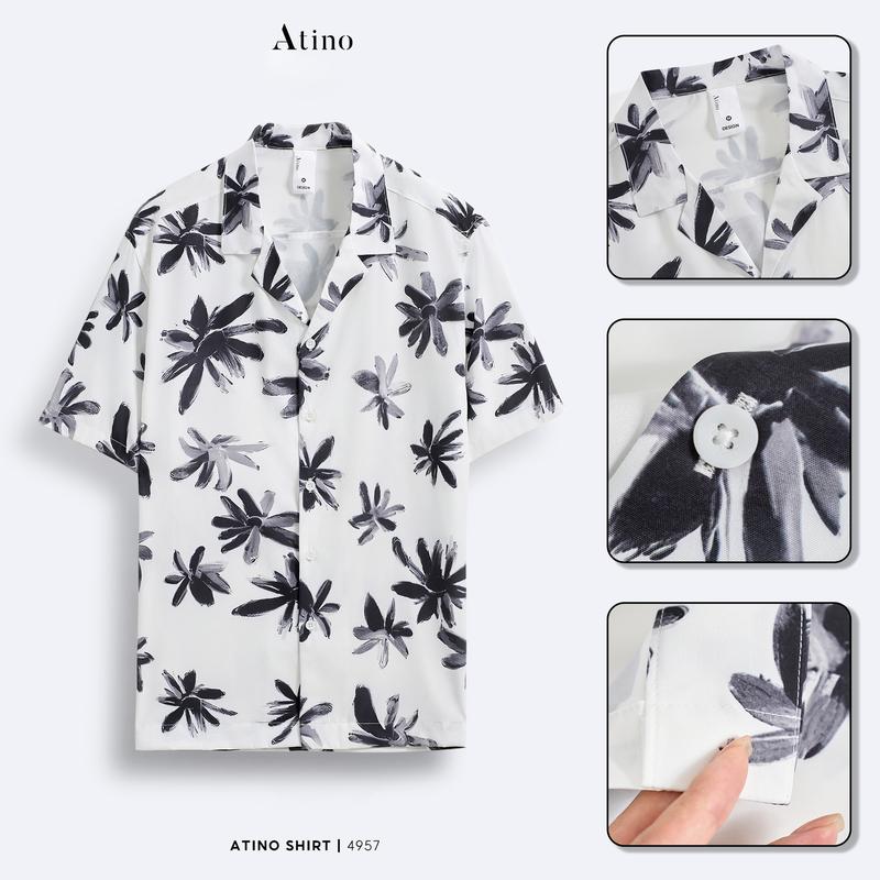 Áo Sơ Mi Nam Cộc Tay Cuban Shirt  Họa Tiết ATINO L.1.4957 Form Regular Menswear Trắng Bi somidep áo  sơ áo  sơ