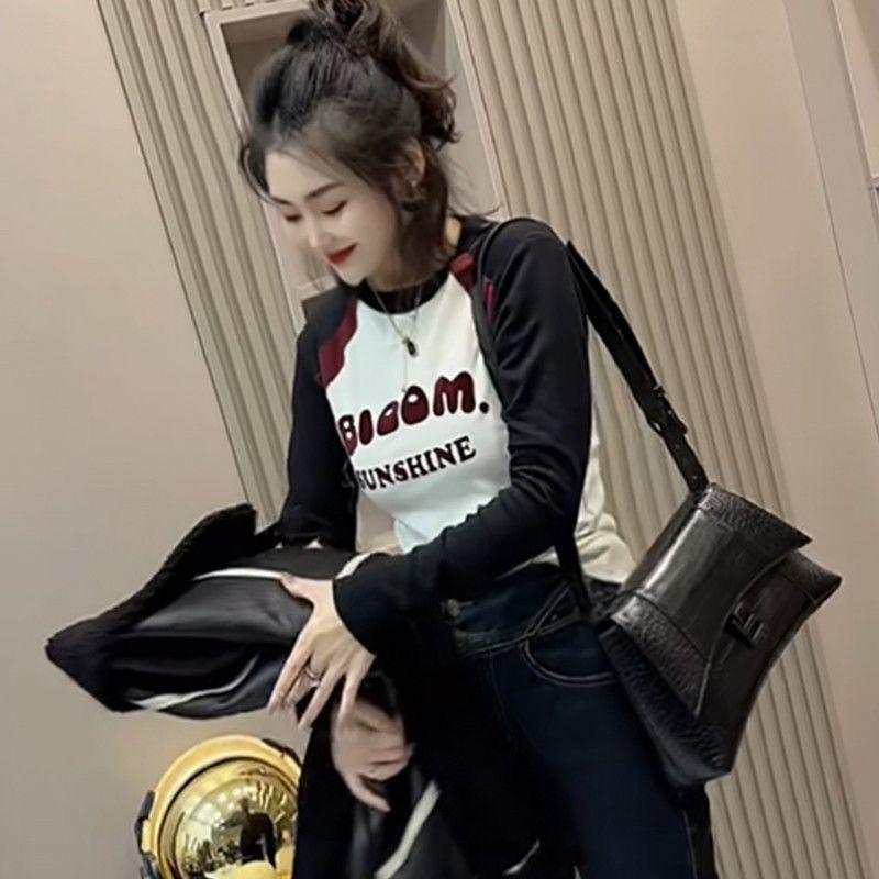 Quần Áo Mùa Thu Cho Nữ, Ngoại Cỡ, Hàng Châu Âu, Cổ Tròn, Dài Tay, Thiết Kế Khối Màu, Thích Hợp Cho Mùa Đông 2023, Hàng Mới Về, Có Thể Mặc Bên Trong, Mỏng Vừa Vặn, Phong Cách Phương Tây, Áo Khoác Chữ Cái Top Women Hoodie 3