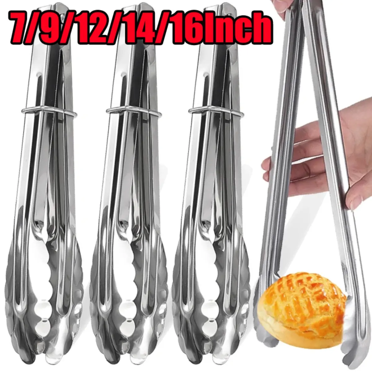 Stainless Steel Food Tongs Ice Cubes Salad Bread Clamps Baking Tools Long Handle BBQ Meat Tongs Clips Kitchen Gadgets