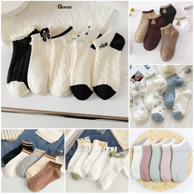 Combo 5 đôi tất nữ cổ ngắn cotton nhiều mẫu Hàn Quốc , vớ nữ cổ ngắn nhẹ nhàng đáng yêu, Voi