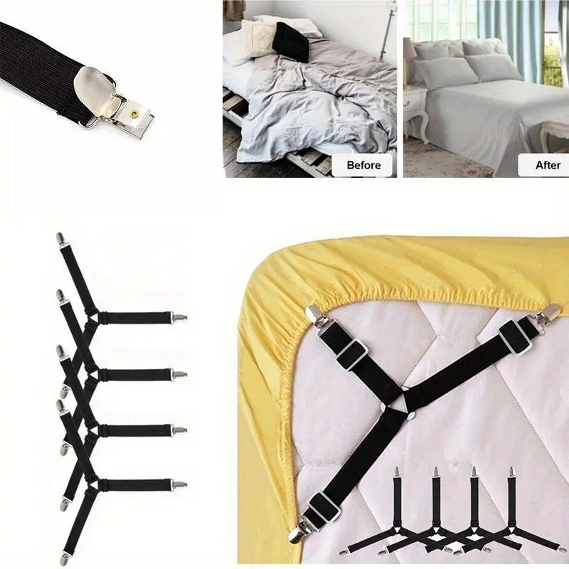 Bed Sheet Holder, 4 Counts Adjustable Elastic Bed Sheet Fastener, Bedding Accessories for Home Bedroom Hotel Dormitory 6